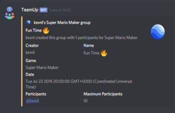 TeamUp Discord Bot Screenshot